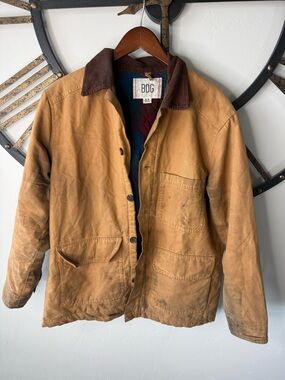BDG Urban Distressed Men's Tan Canvas Chore Jacket with Corduroy Collar